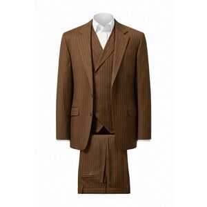 Statement 3Pc Brown Pinstripe Suit 54L Jacket Vest/49L Pants Super 150s Big Tall